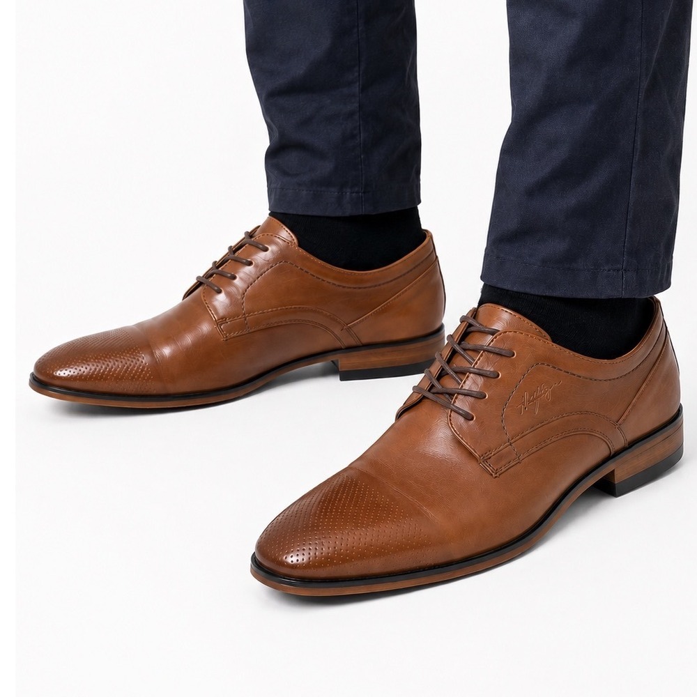 Tommy Hilfiger Mens Shory Tan Brown Perforated Cap Toe Dress Shoes TMSHORY 8.5 M